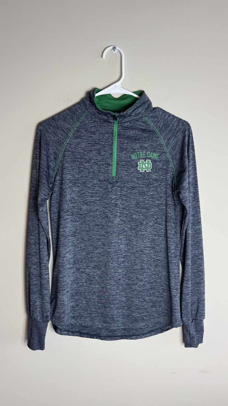 Colosseum Notre Dame Quarter Zip Long Sleeve Small Heather Navy Blue Polyester